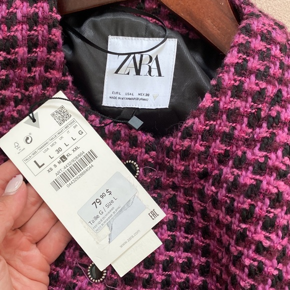 Zara Textured dark pink cropped jacket- NEW with Tags. - Picture 7 of 7
